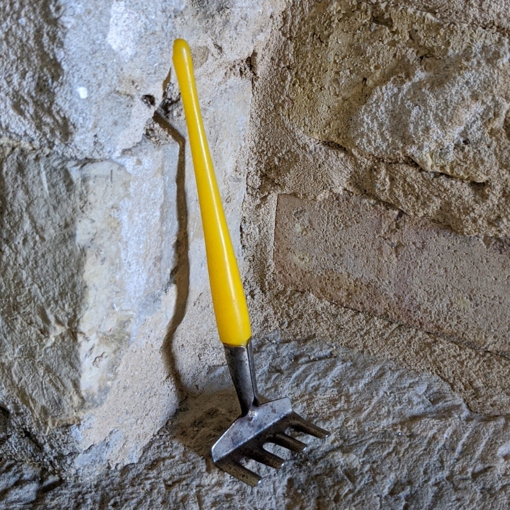 Vintage Metal and Yellow Lucite Mini Toy Rake